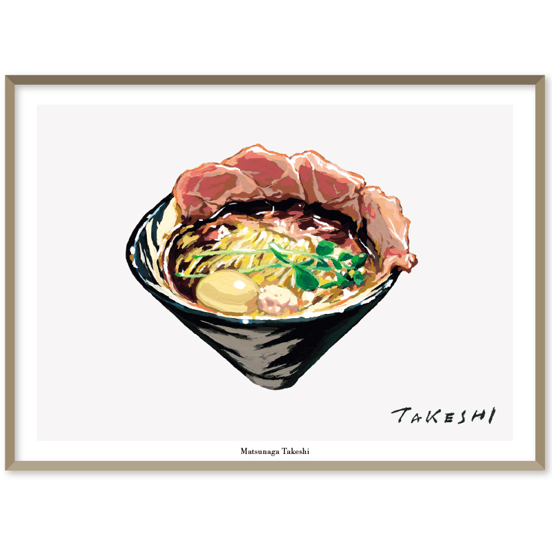 壁にある印象的なラーメンの線描